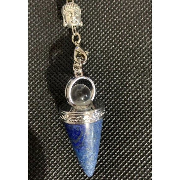 Lapis Lazuli Pendulum 7 Chakra Crystal Gemstones Buddha Face Om Handle - Picture 5 of 5